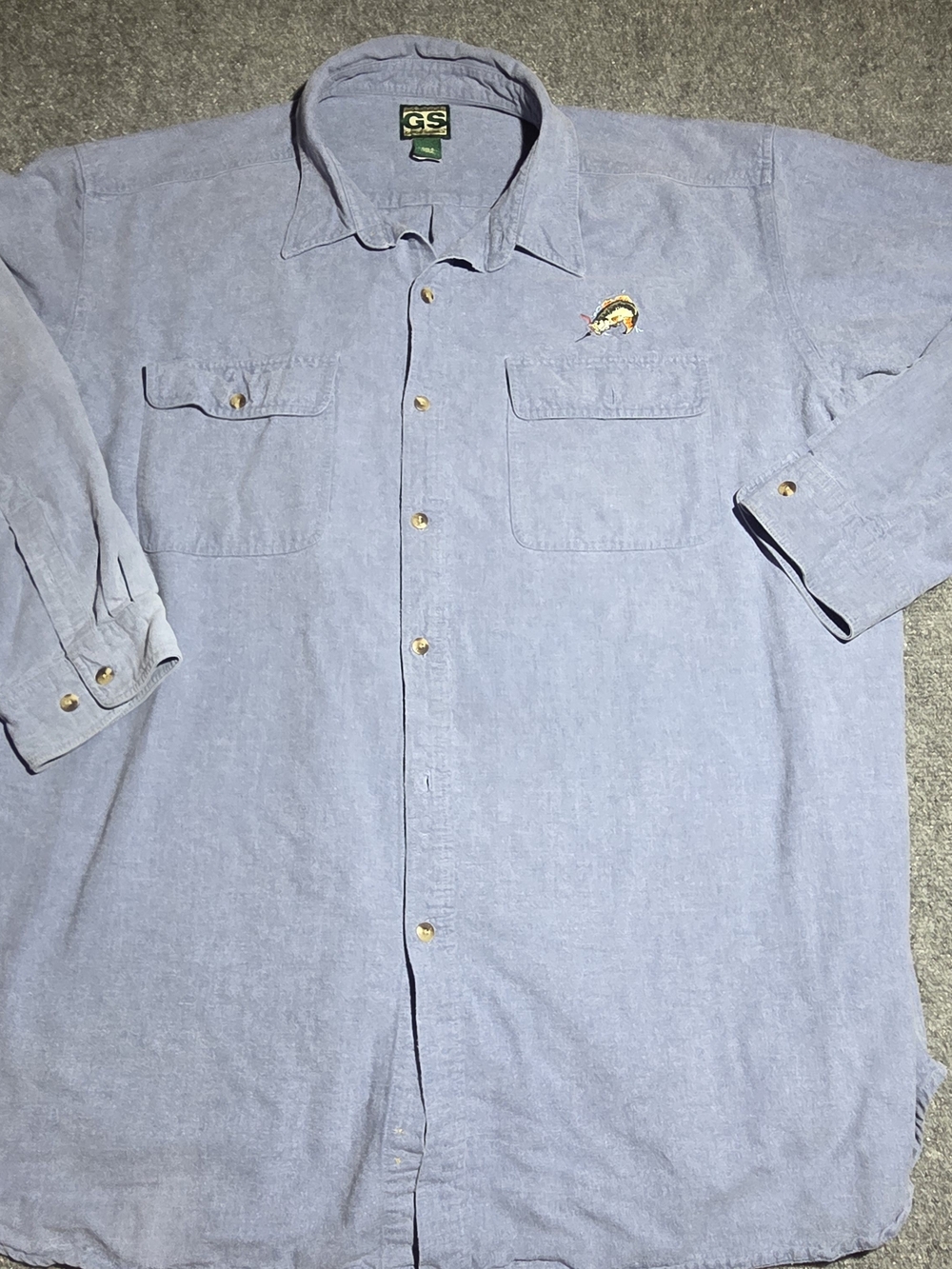 Vintage Gander Mountain Guide Series Mens 4XLT Blue Denim Fishing Shirt Bass